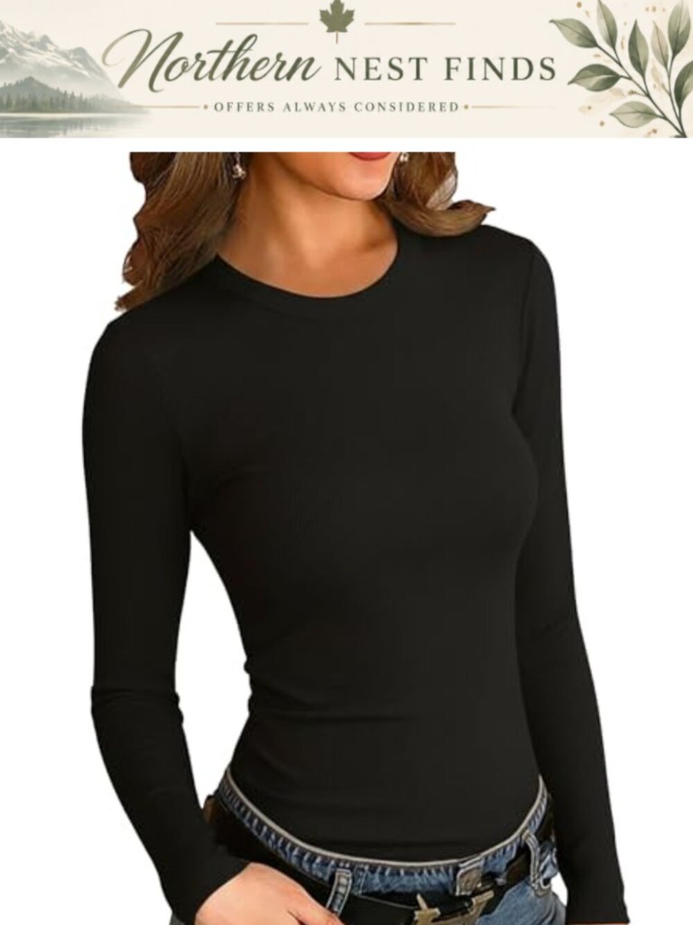 Slim Fit Ribbed Long Sleeve Crew Neck T Shirt Casual Basic Top